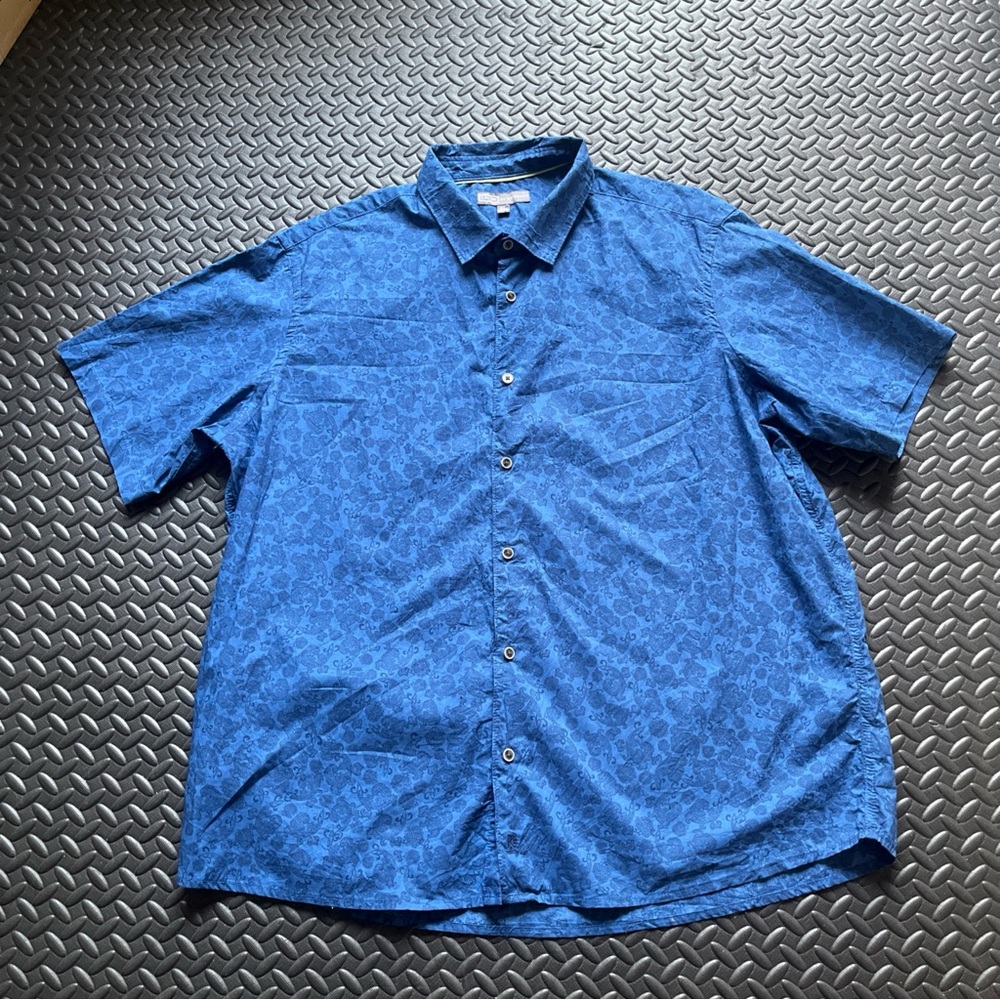 Ike By Ike Behar Men’s Blue Dark Paisley Shirt Short Sleeves Button Down XL
